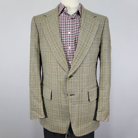 VTG Hart‎ Schaffner Marx Men's Sport Coat Blazer Two Button Beige Plaid Wool 41R